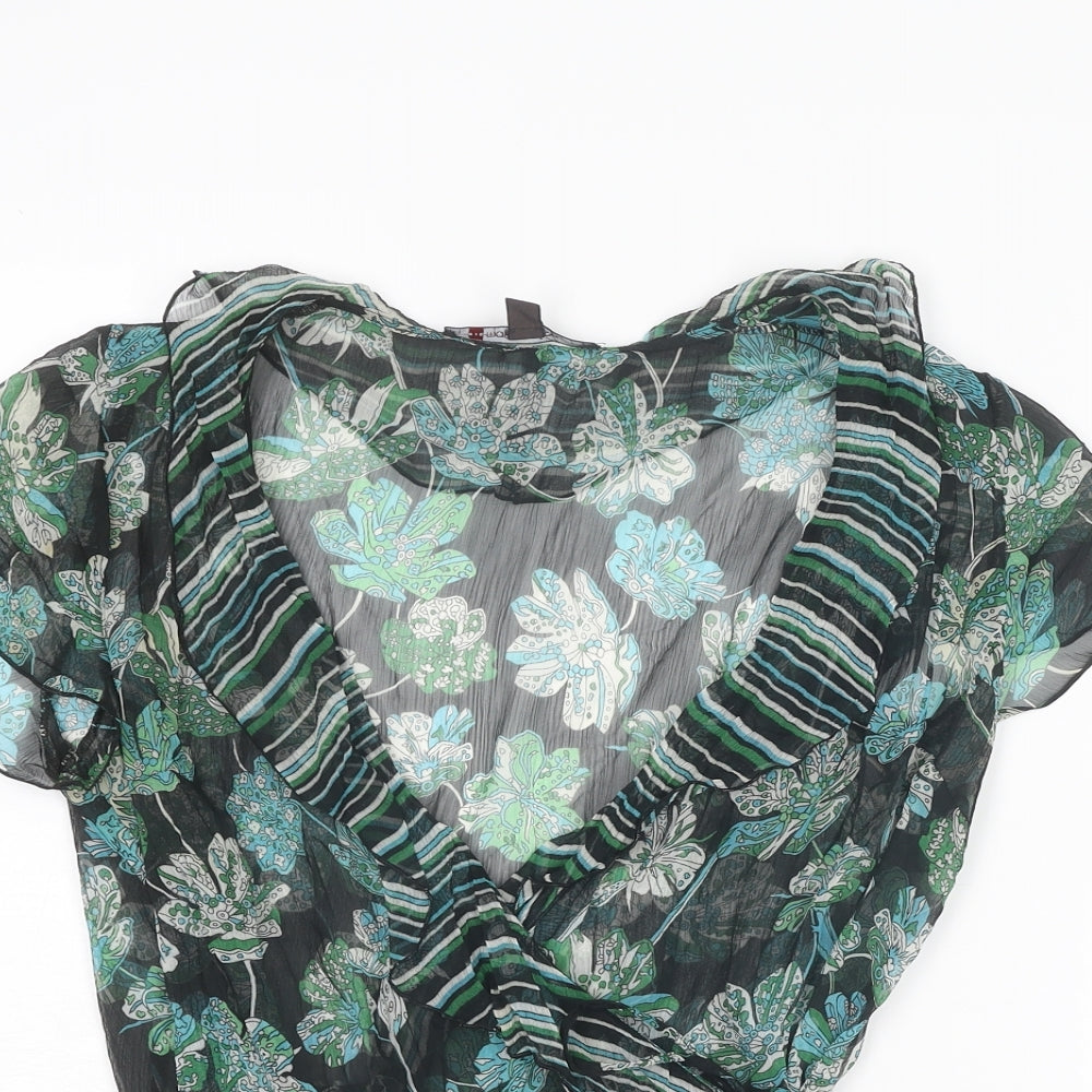 Marie Méro Womens Multicoloured Floral Polyester Wrap Blouse Size 10 Round Neck