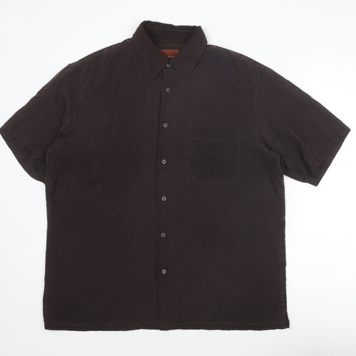 Collezione Mens Brown Silk Button-Up Size L Collared Button