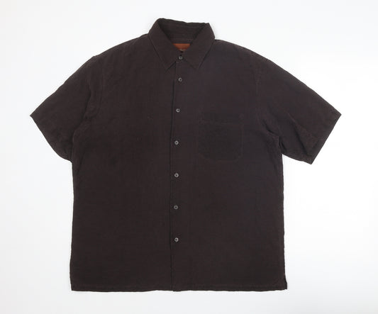Collezione Mens Brown Silk Button-Up Size L Collared Button
