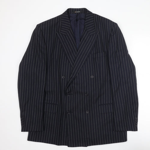 DAKS Mens Blue Striped Wool Jacket Suit Jacket Size 44 Regular