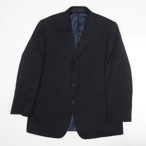 Marks and Spencer Mens Blue Striped Wool Jacket Suit Jacket Size 44 Regular