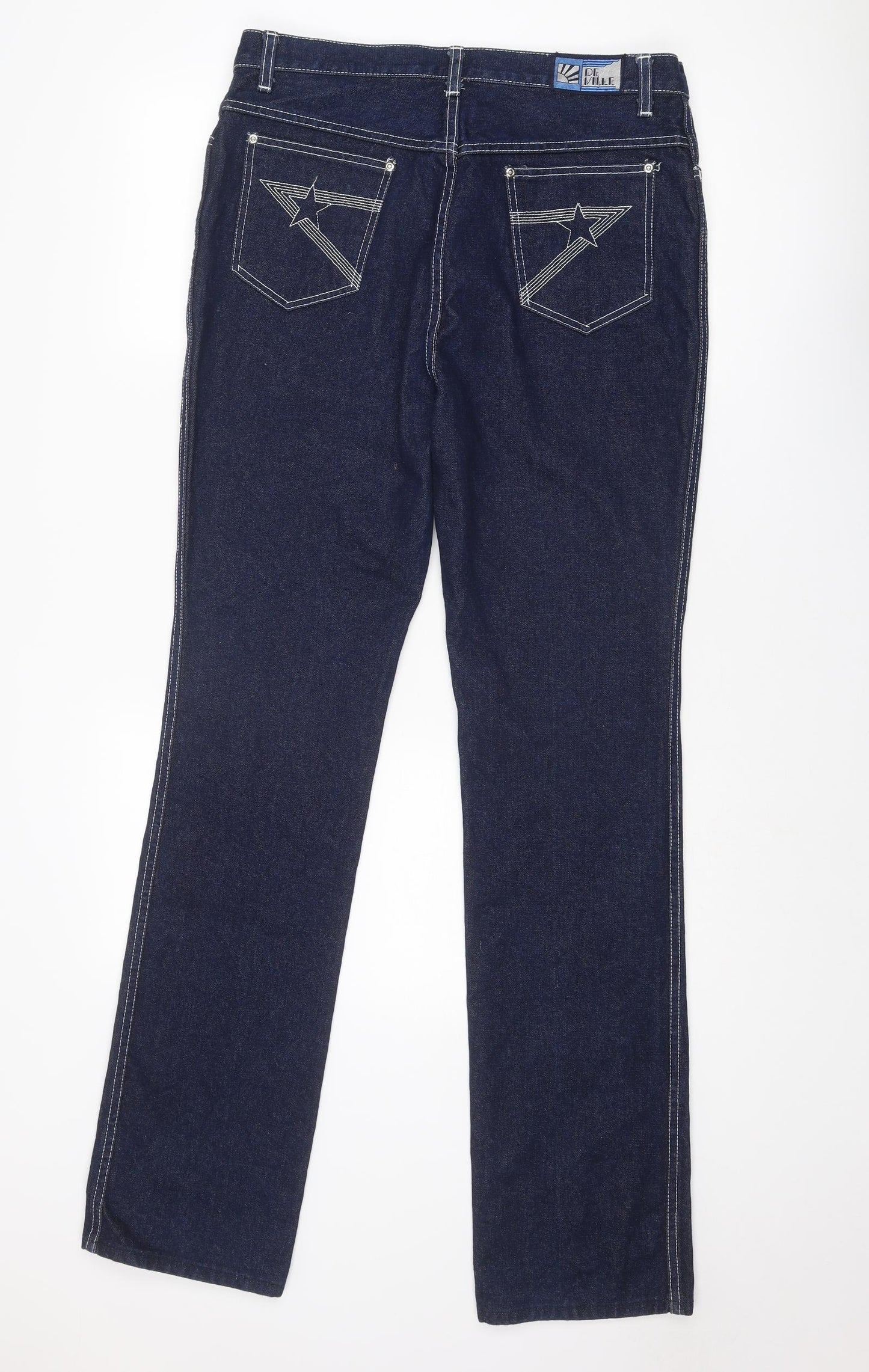 De Ville Mens Blue Cotton Straight Jeans Size 34 in L34 in Regular Zip