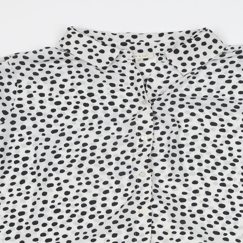 alex & lili Womens White Polka Dot Polyester Basic Button-Up Size XL Collared