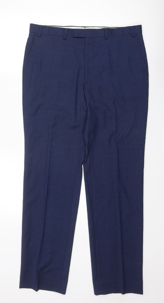 Marks and Spencer Mens Blue Wool Dress Pants Trousers Size 36 in L33 in Regular Zip