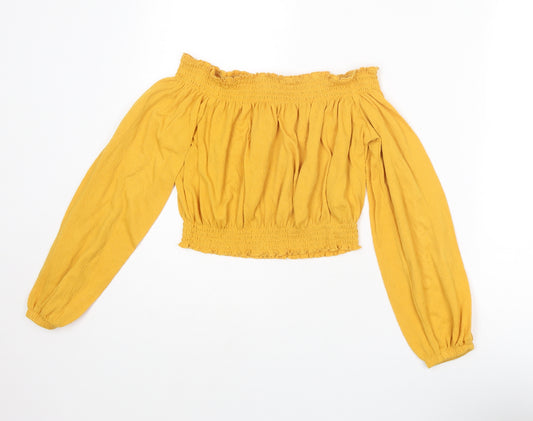Divided by H&M Womens Yellow Polyester Cropped Blouse Size M Off the Shoulder