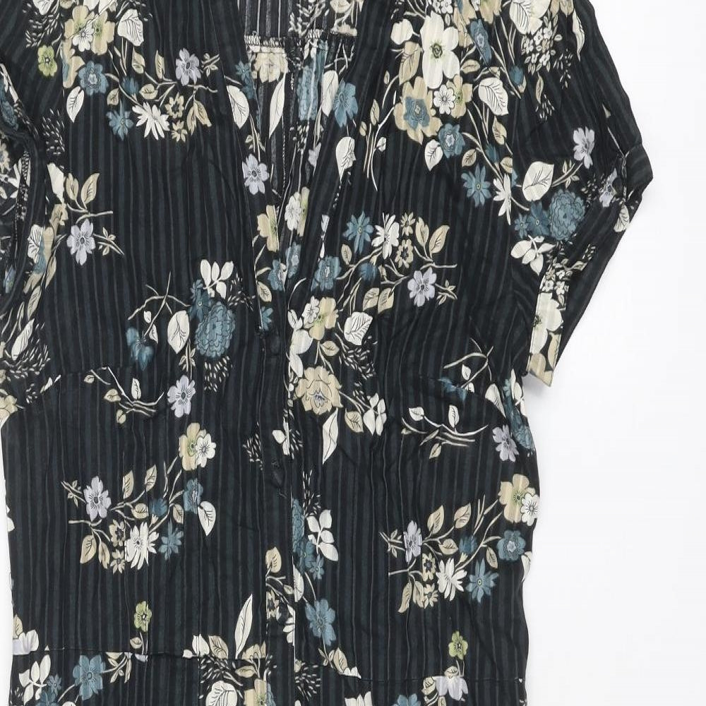 Monsoon Womens Black Floral Cotton Shirt Dress Size 10 Collared Button
