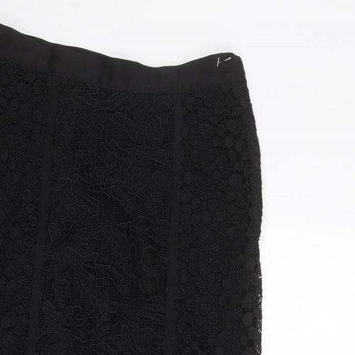 H&M Womens Black Geometric Polyester A-Line Skirt Size 6 Zip