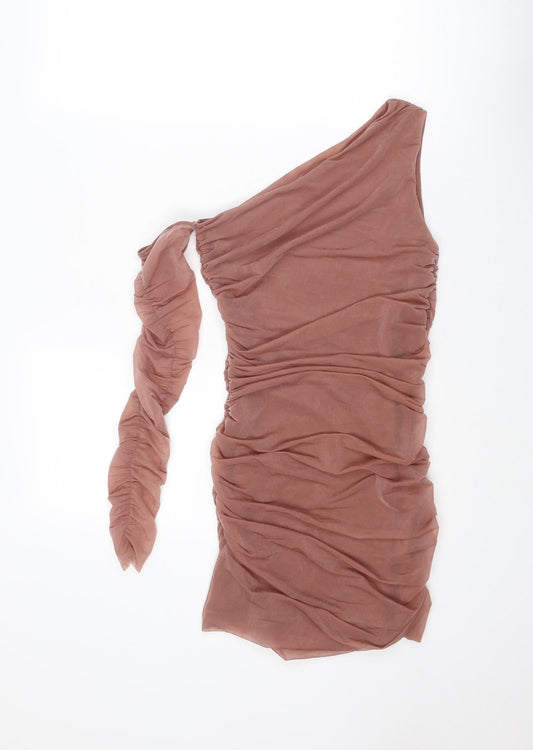 Zara Womens Brown Polyester Bodycon Size S Off the Shoulder Pullover - Asymmetric Neckline