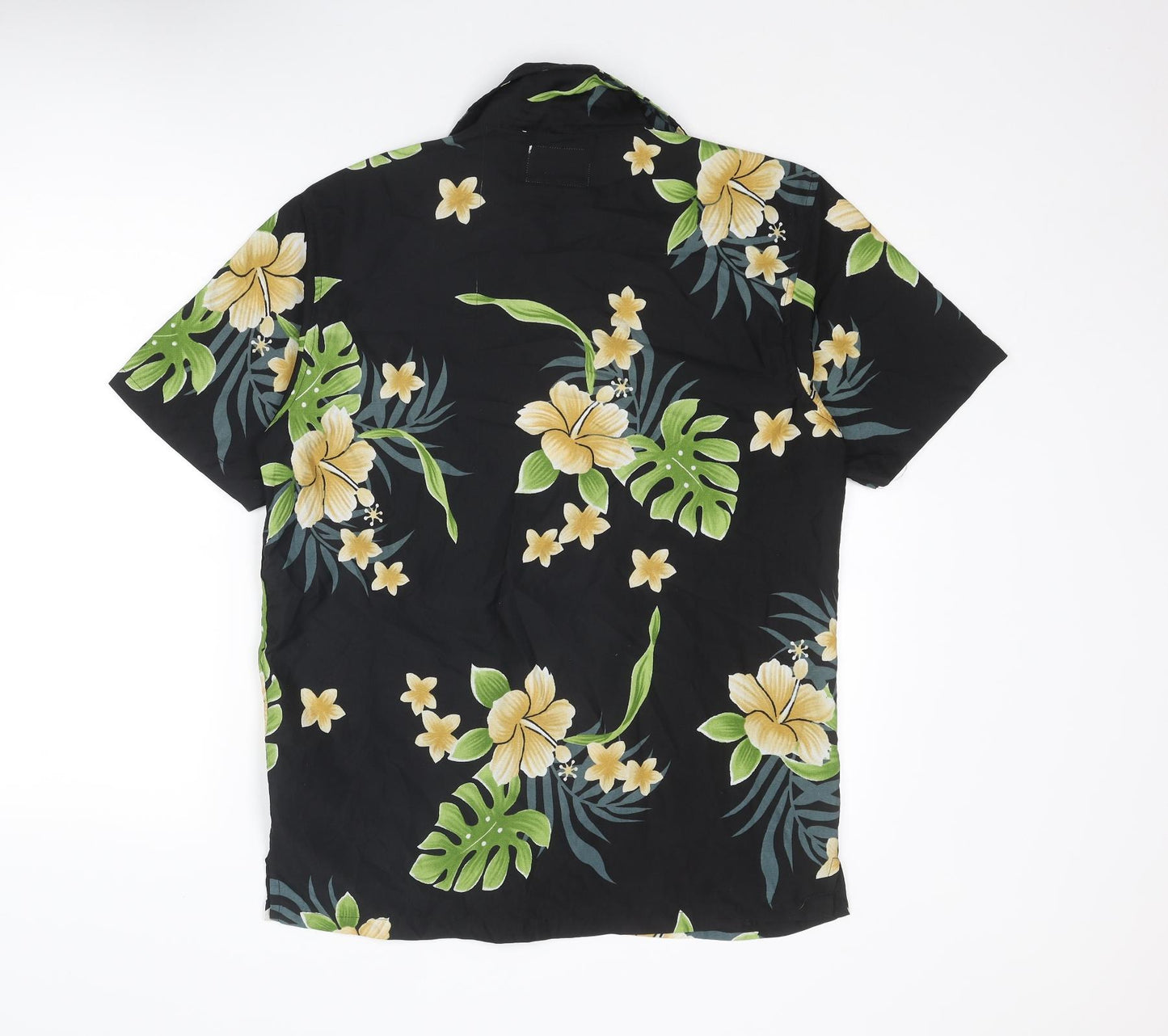 Waikiki Mens Black Geometric Polyester Button-Up Size S Collared Button - Leaf Print