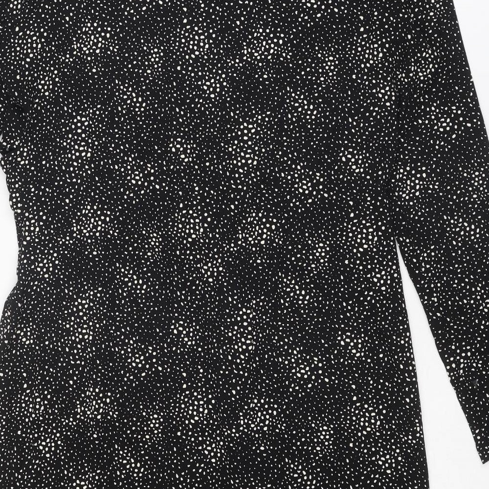 Marks and Spencer Womens Black Geometric Viscose A-Line Size 14 Round Neck Pullover