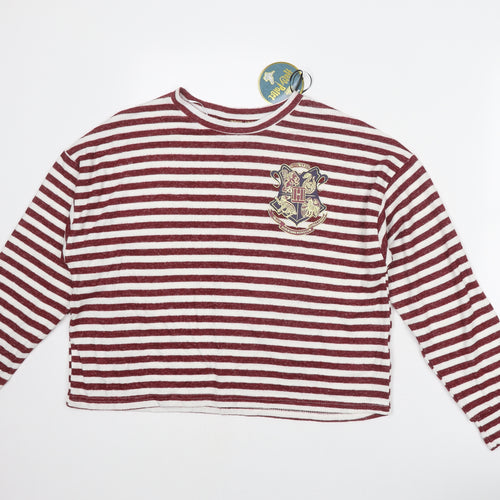 Harry Potter Womens Red Round Neck Striped Viscose Pullover Jumper Size L - Hogwarts