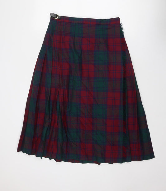 Highland Kilts Womens Multicoloured Plaid Wool Pleated Skirt Size 14 Buckle