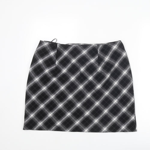 New Look Womens Black Plaid Polyester A-Line Skirt Size 16 Zip