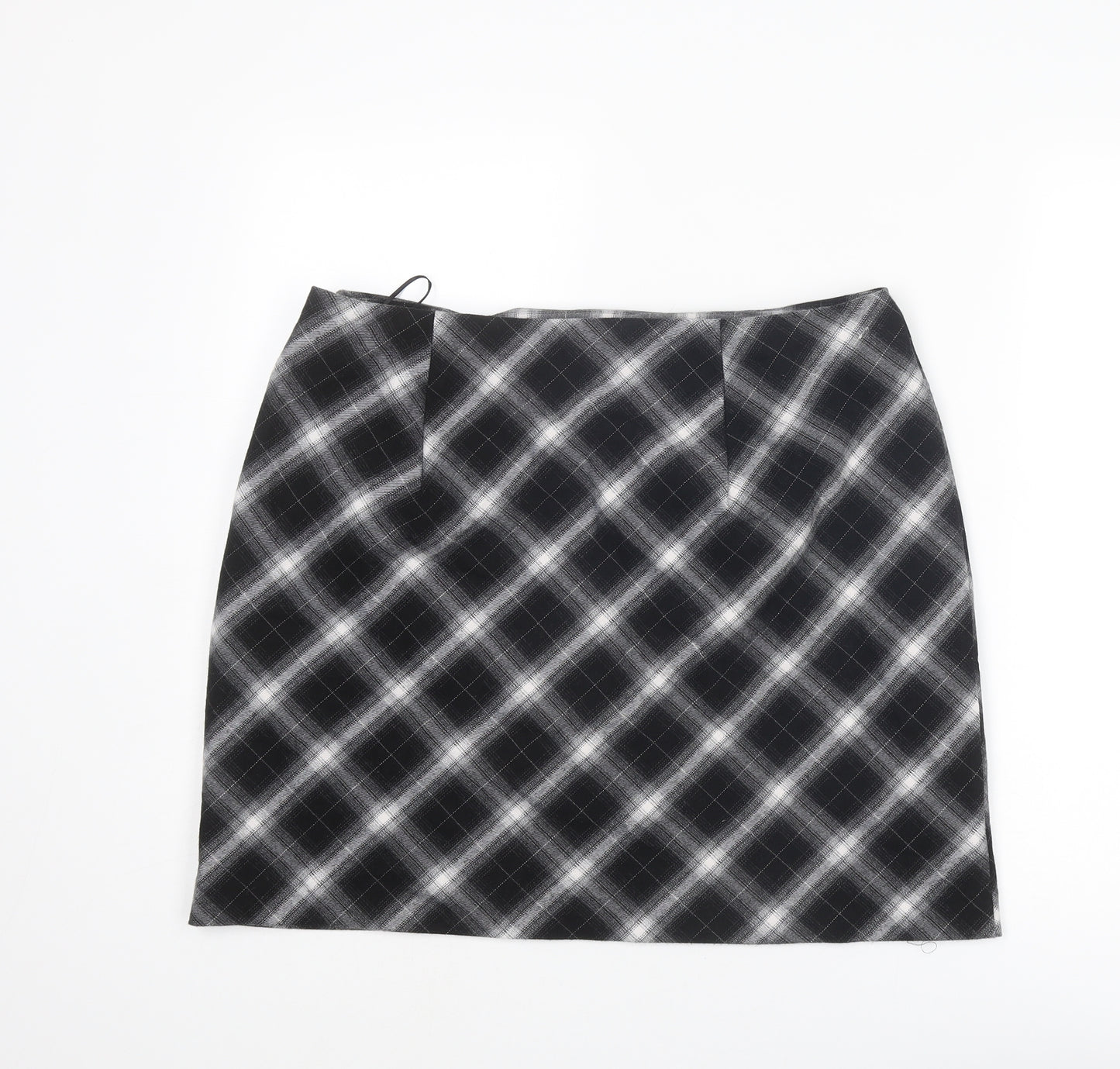 New Look Womens Black Plaid Polyester A-Line Skirt Size 16 Zip