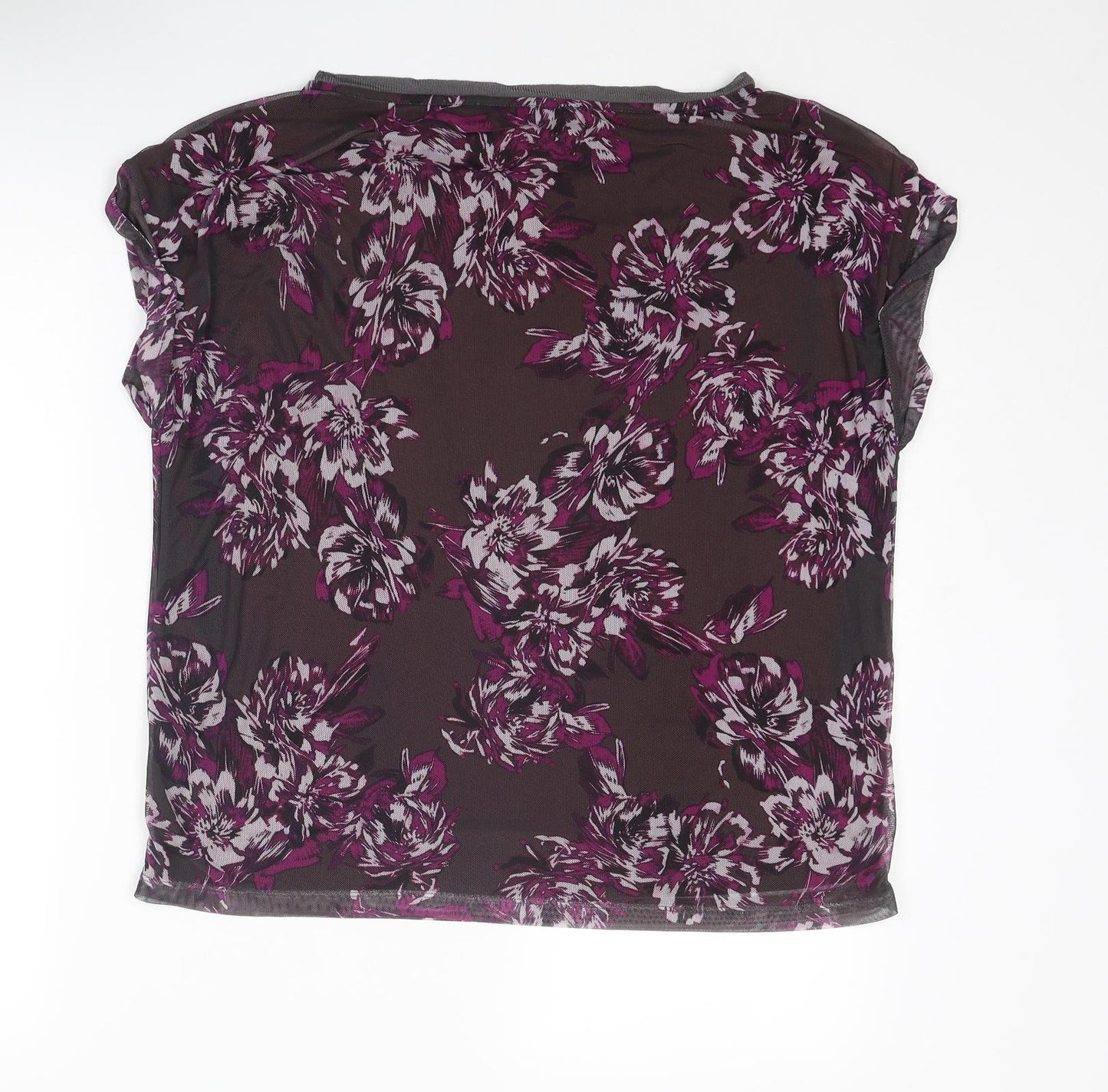 Adrienne Vittadini Womens Purple Floral Polyester Basic T-Shirt Size M Round Neck