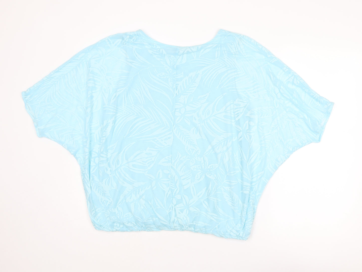 Bonmarché Womens Blue Geometric Cotton Basic Blouse Size 14 Boat Neck