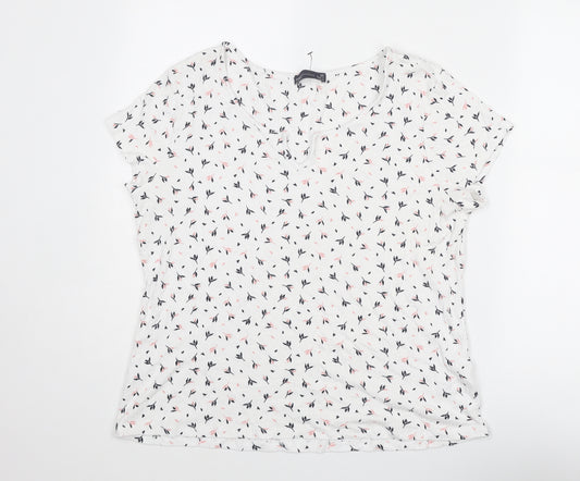 Marks and Spencer Womens White Geometric Viscose Basic T-Shirt Size 20 V-Neck