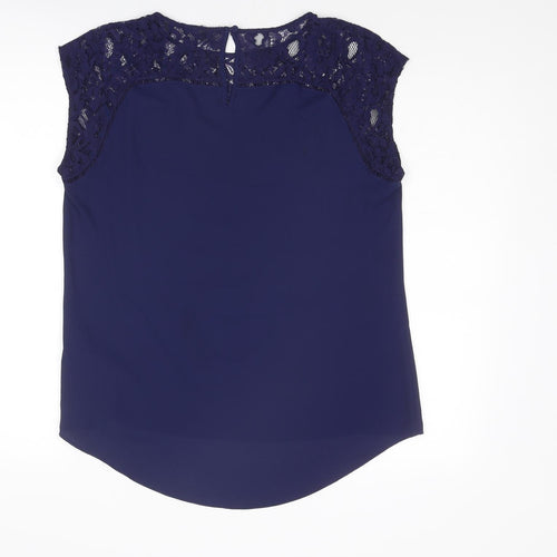 Dorothy Perkins Womens Blue Polyester Basic Blouse Size 12 Boat Neck - Lace Detail