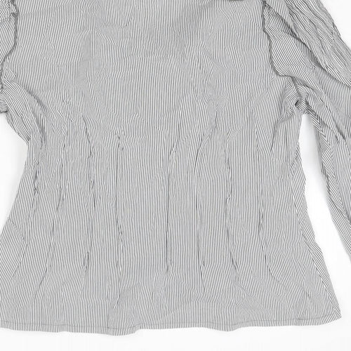 Blanc Nature Womens Grey Striped Cotton Basic Blouse Size 14 Collared