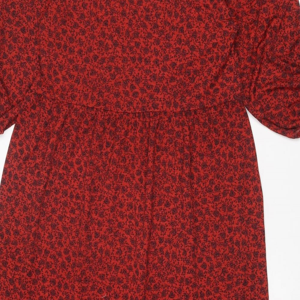 Zara Womens Red Floral Polyester A-Line Size M Round Neck Pullover