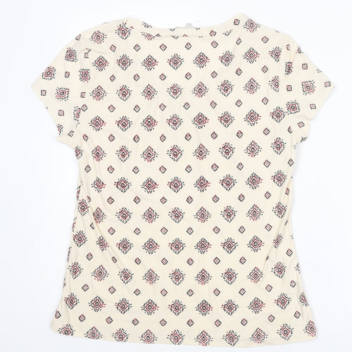 Pebble Bay Womens Ivory Geometric Polyester Basic T-Shirt Size 14 Round Neck