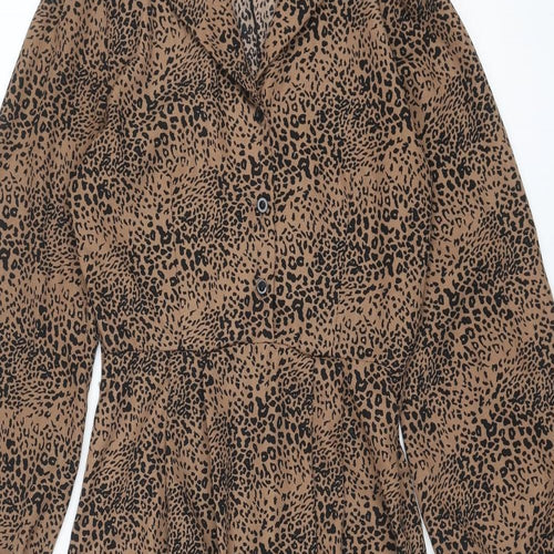 Lola May Womens Brown Animal Print Polyester Shirt Dress Size 8 Collared Button - Leopard Print