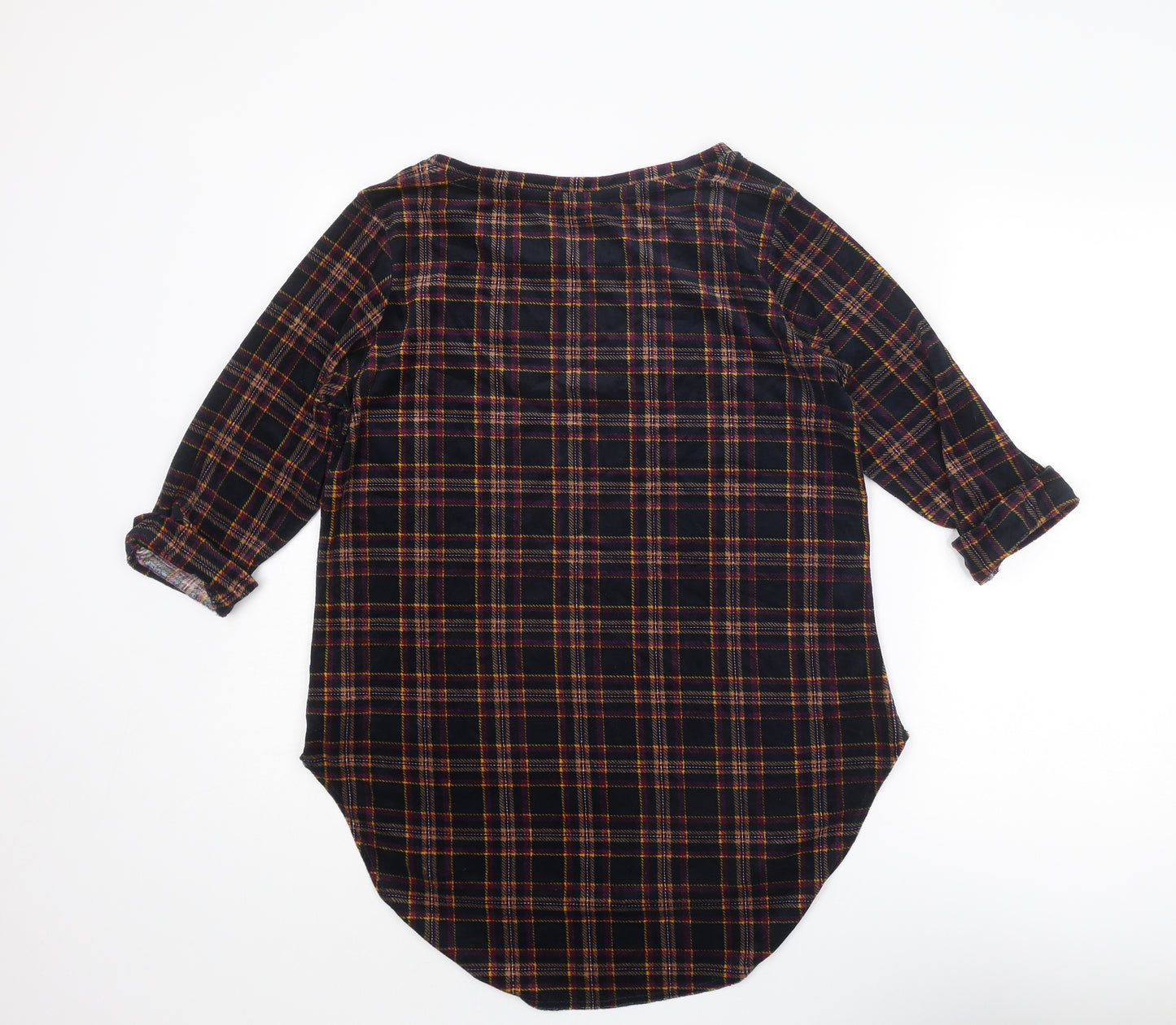 Beloved Womens Multicoloured Plaid Polyester Basic Blouse Size L Round Neck