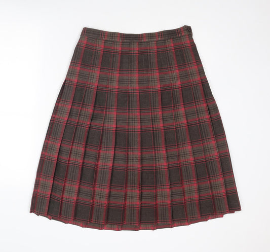 EWM Womens Multicoloured Plaid Polyester Pleated Skirt Size 14 Zip