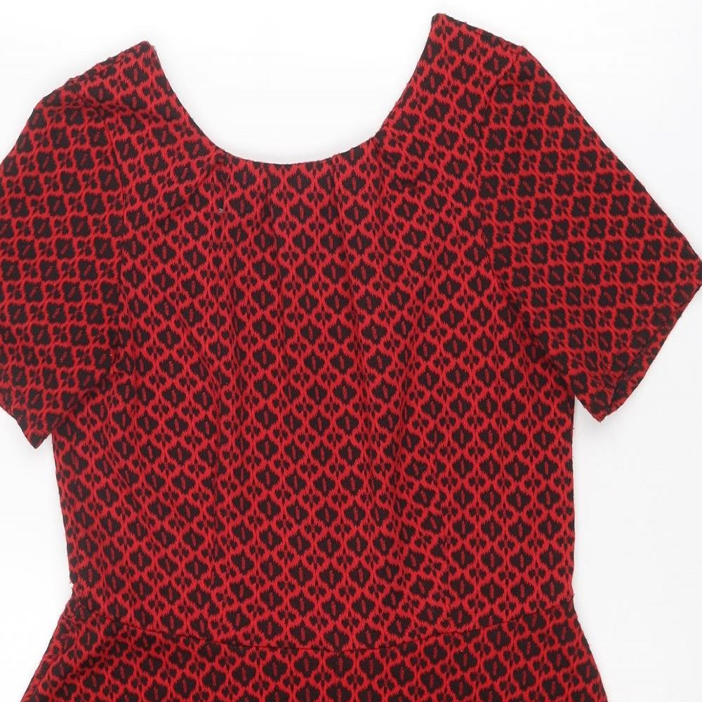 Dorothy Perkins Womens Red Geometric Polyester A-Line Size 14 Round Neck Pullover