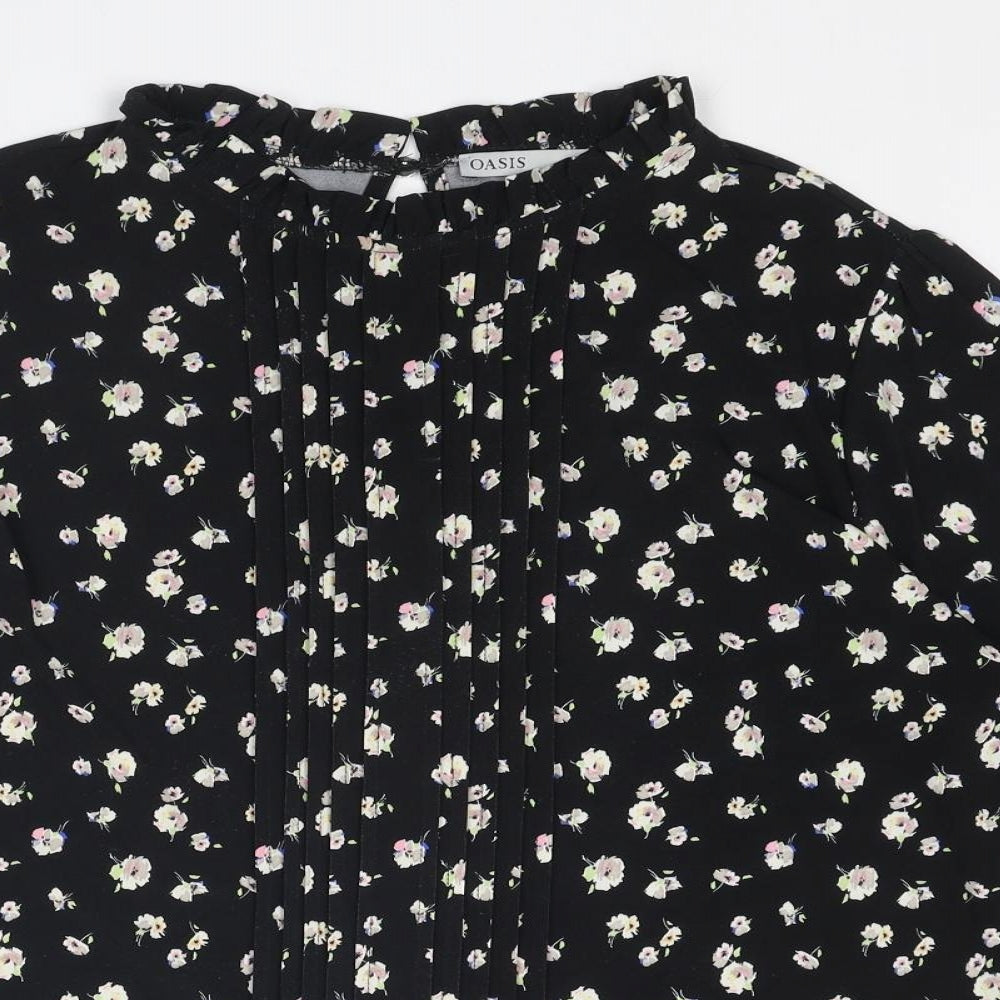 Oasis Womens Black Floral Polyester Basic Blouse Size XL Collared