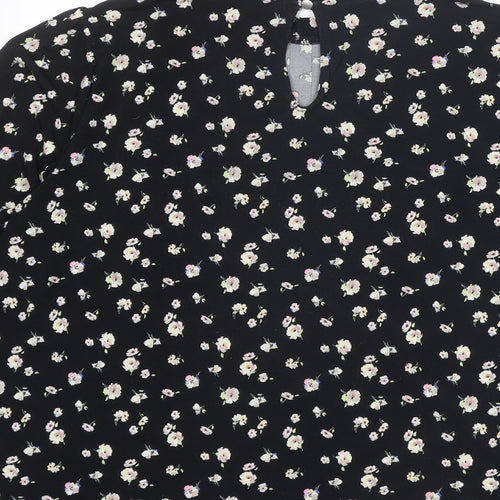 Oasis Womens Black Floral Polyester Basic Blouse Size XL Collared