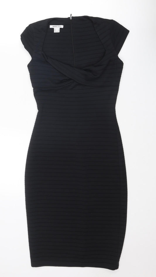 Suiteblanco Womens Black Polyester Shift Size S Cowl Neck Zip