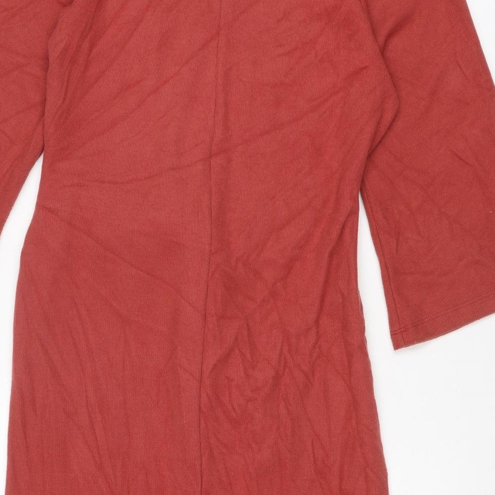 Marks and Spencer Womens Red Cotton Jumper Dress Size 14 Mock Neck Zip