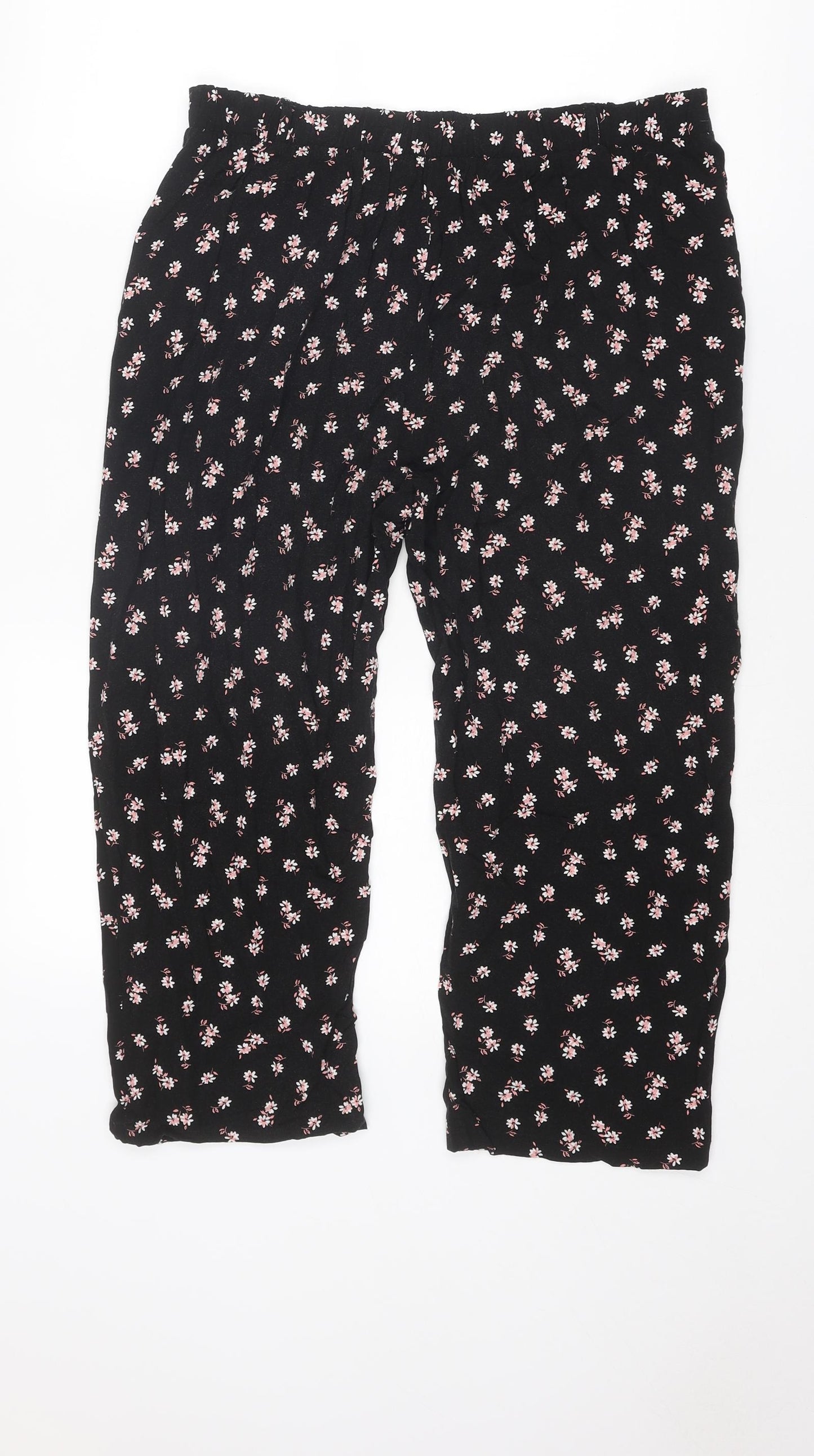 New Look Womens Black Floral Viscose Trousers Size 12 L22 in Regular