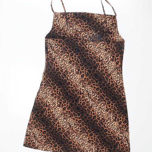 Miss Selfridge Womens Brown Animal Print Polyester Mini Size 10 Cowl Neck Pullover - Leopard Print
