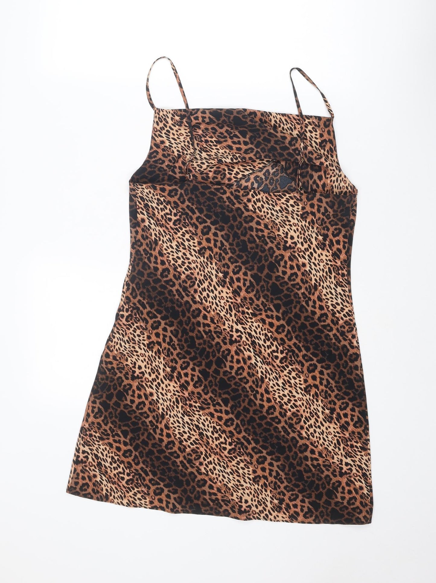 Miss Selfridge Womens Brown Animal Print Polyester Mini Size 10 Cowl Neck Pullover - Leopard Print