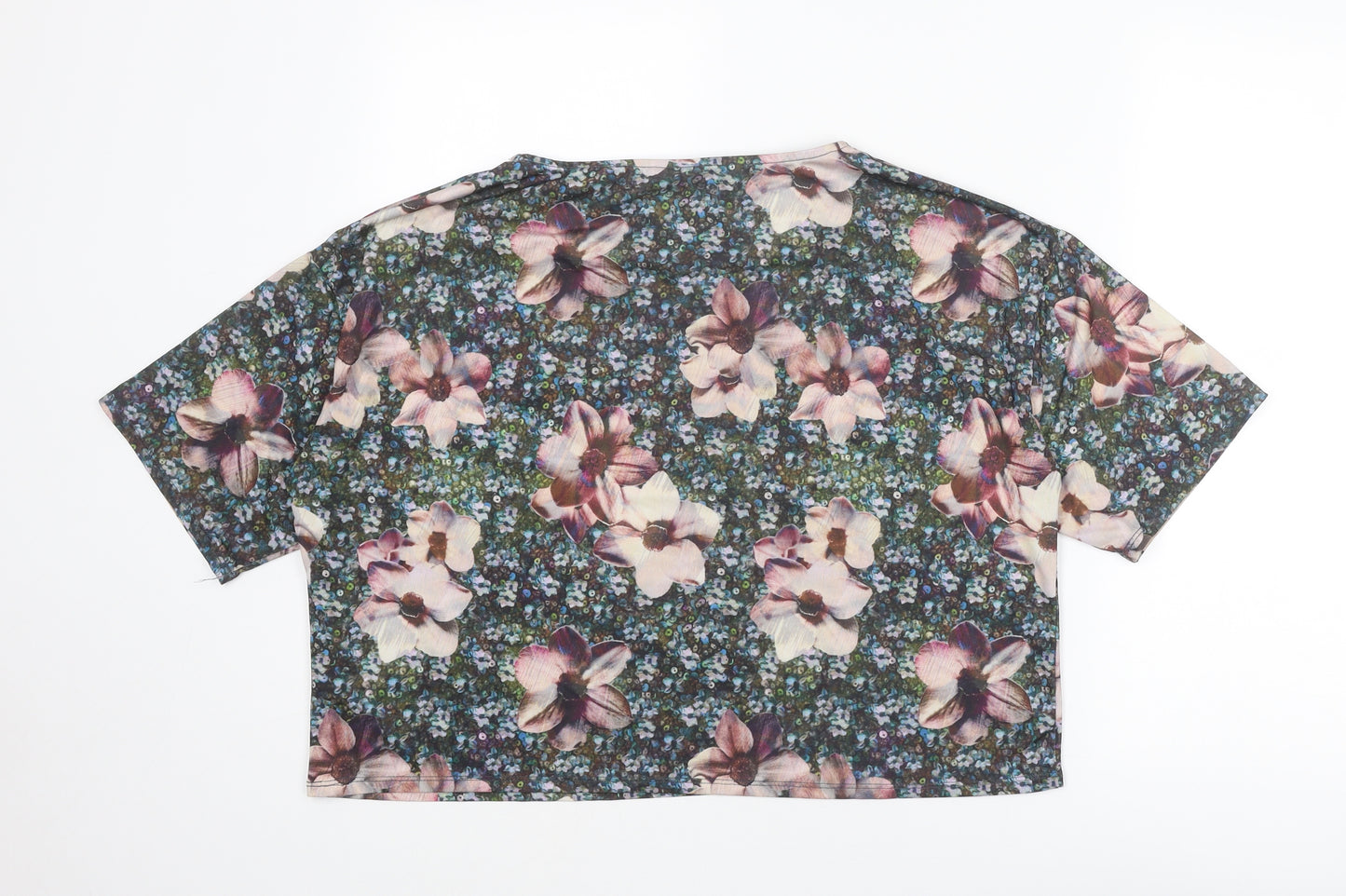 Topshop Womens Multicoloured Floral Polyester Cropped Blouse Size 8 Round Neck