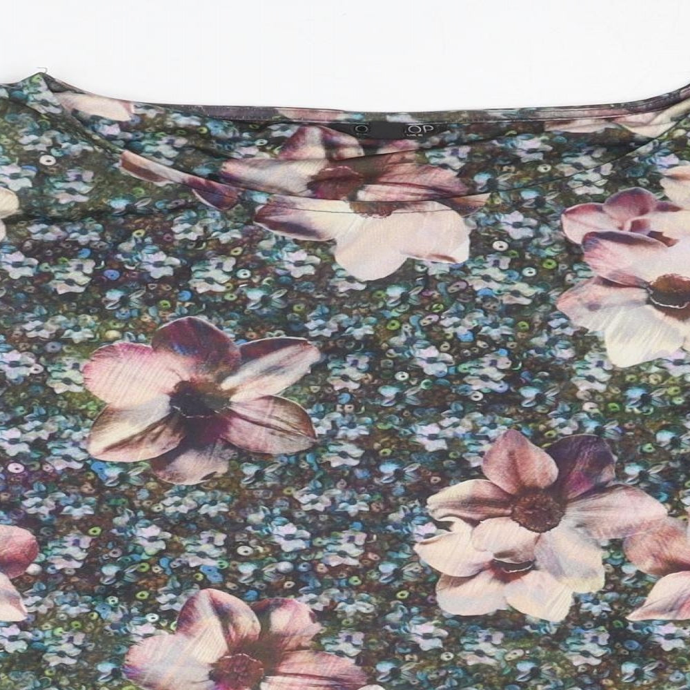 Topshop Womens Multicoloured Floral Polyester Cropped Blouse Size 8 Round Neck