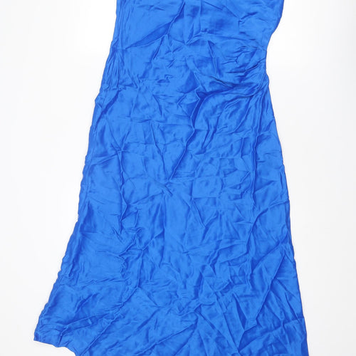 Zara Womens Blue Viscose Slip Dress Size L Cowl Neck Zip