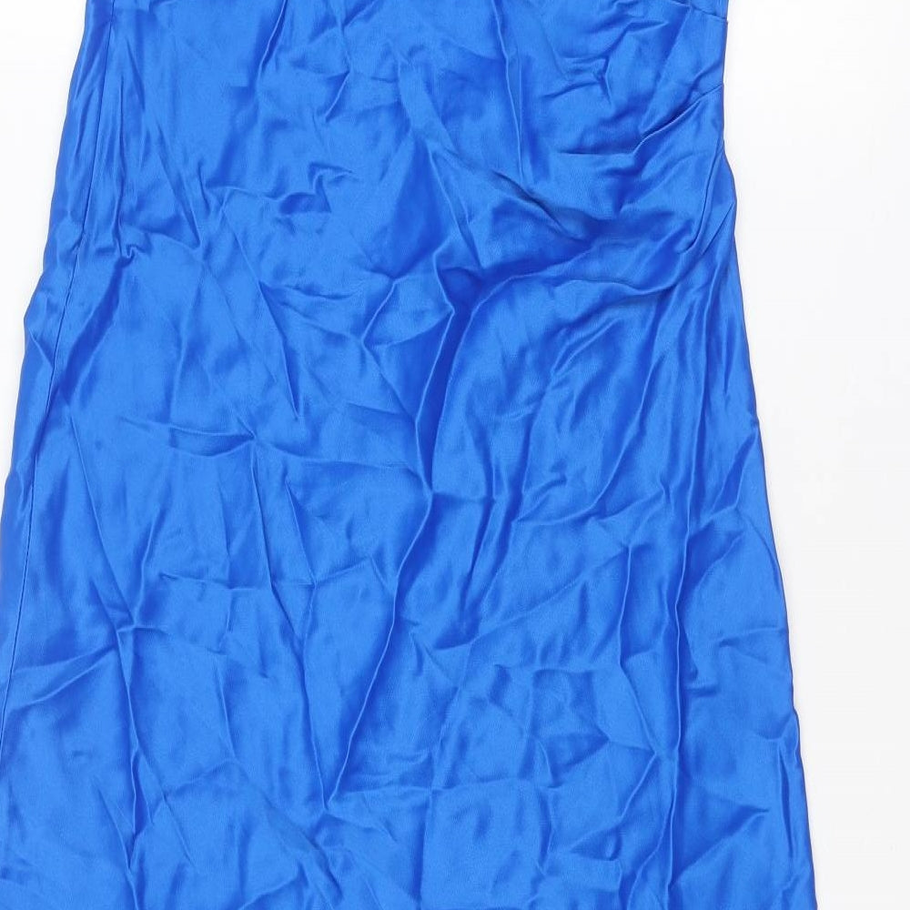 Zara Womens Blue Viscose Slip Dress Size L Cowl Neck Zip