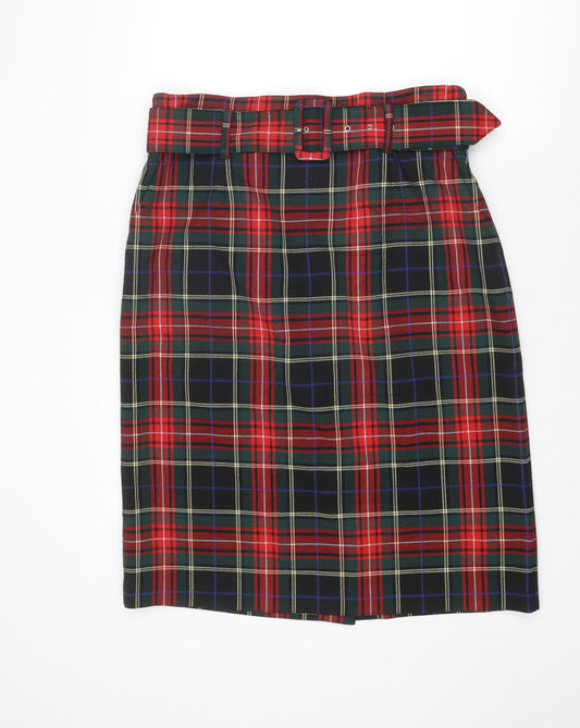 Marks and Spencer Womens Multicoloured Plaid Polyester Straight & Pencil Skirt Size 18 Zip - Belted