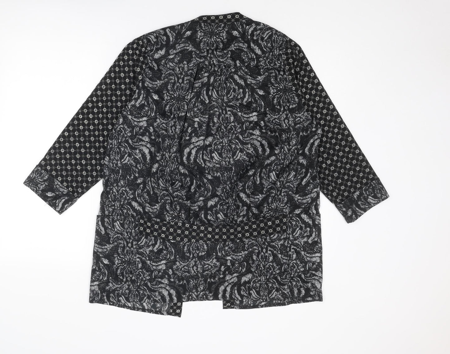 H&M Womens Black Geometric Polyester Kimono Blouse Size 8 V-Neck