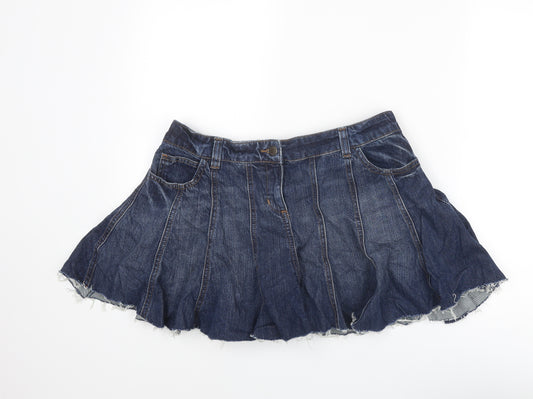 Topshop Womens Blue Cotton Mini Skirt Size 14 Zip