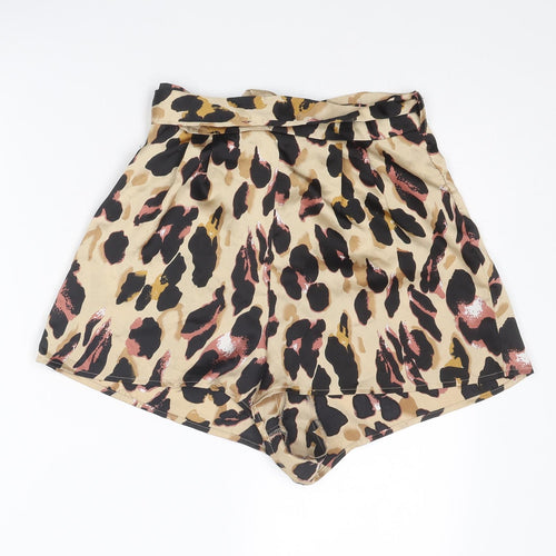 I SAW IT FIRST Womens Beige Animal Print Polyester Basic Shorts Size 10 Regular Zip - Leopard Print Belted
