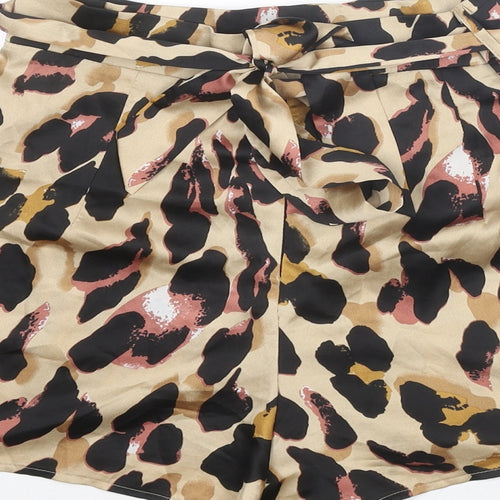 I SAW IT FIRST Womens Beige Animal Print Polyester Basic Shorts Size 10 Regular Zip - Leopard Print Belted