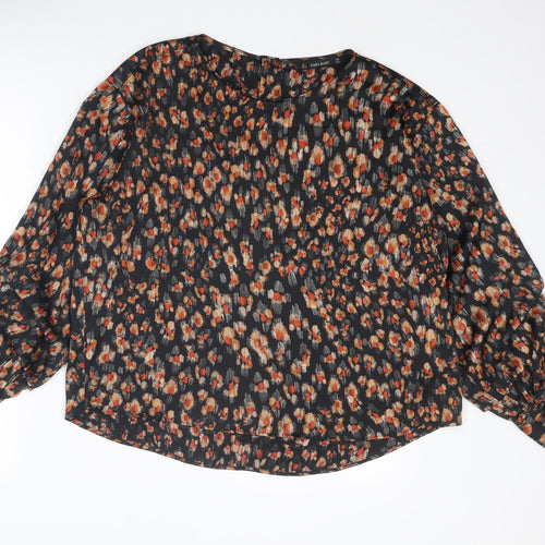Zara Womens Multicoloured Geometric Polyester Basic Blouse Size L Round Neck