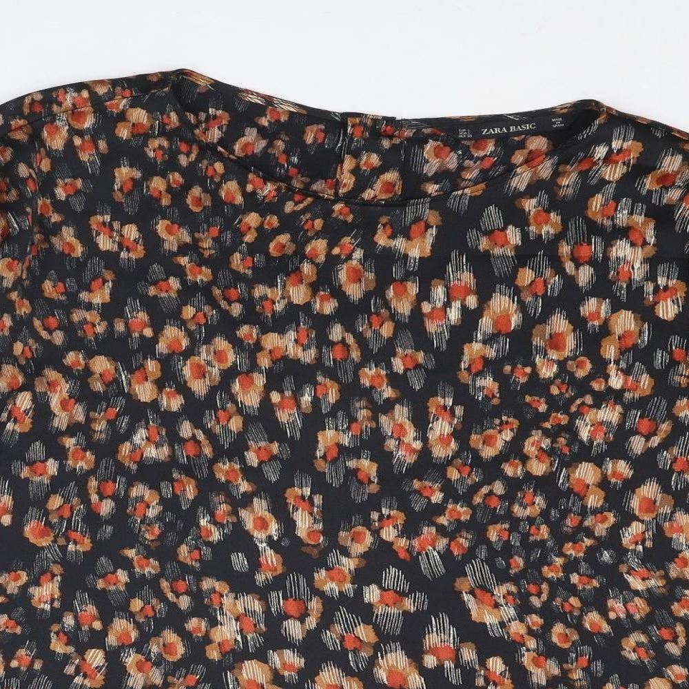 Zara Womens Multicoloured Geometric Polyester Basic Blouse Size L Round Neck