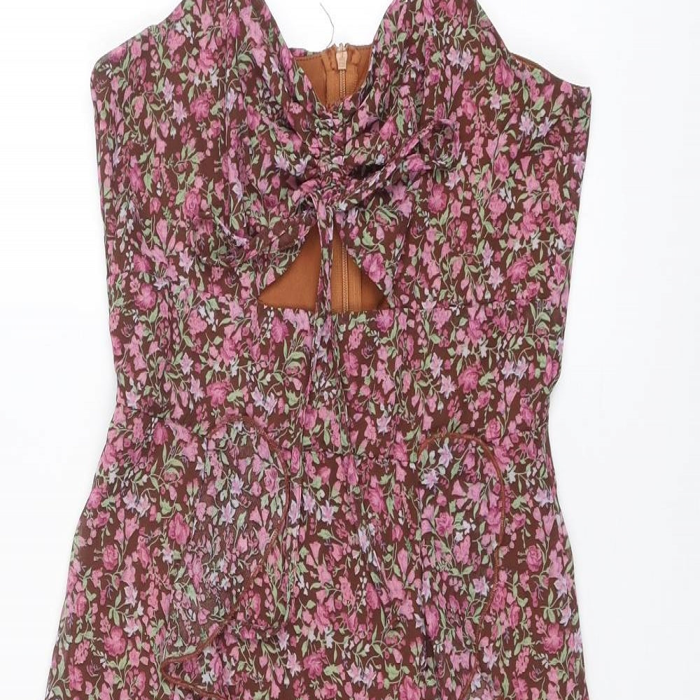 Nasty Gal Womens Multicoloured Floral Polyester A-Line Size 10 V-Neck Zip