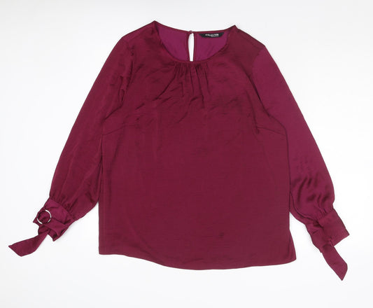 Debenhams Womens Purple Polyester Basic Blouse Size 14 Round Neck
