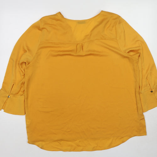 Soon Womens Yellow Polyester Basic Blouse Size 12 V-Neck